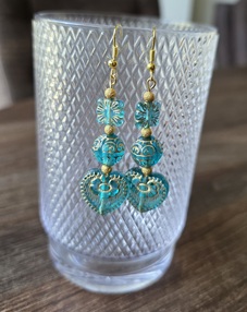 Set oorbellen Teal blue/goud