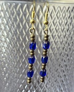 Set oorbellen Donker saffierblauw/brons