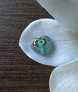 Hart teal blue - goud 16*18mm